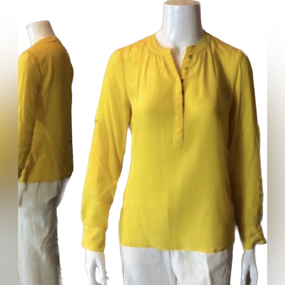 Banana Republic 100% Silk Canary Yellow Long Sleeve Blouse